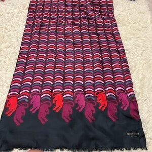 Kate Spade Multicolor Panther Rectangular Silk 80x23.5 Scarf Wrap Women’s NWOT